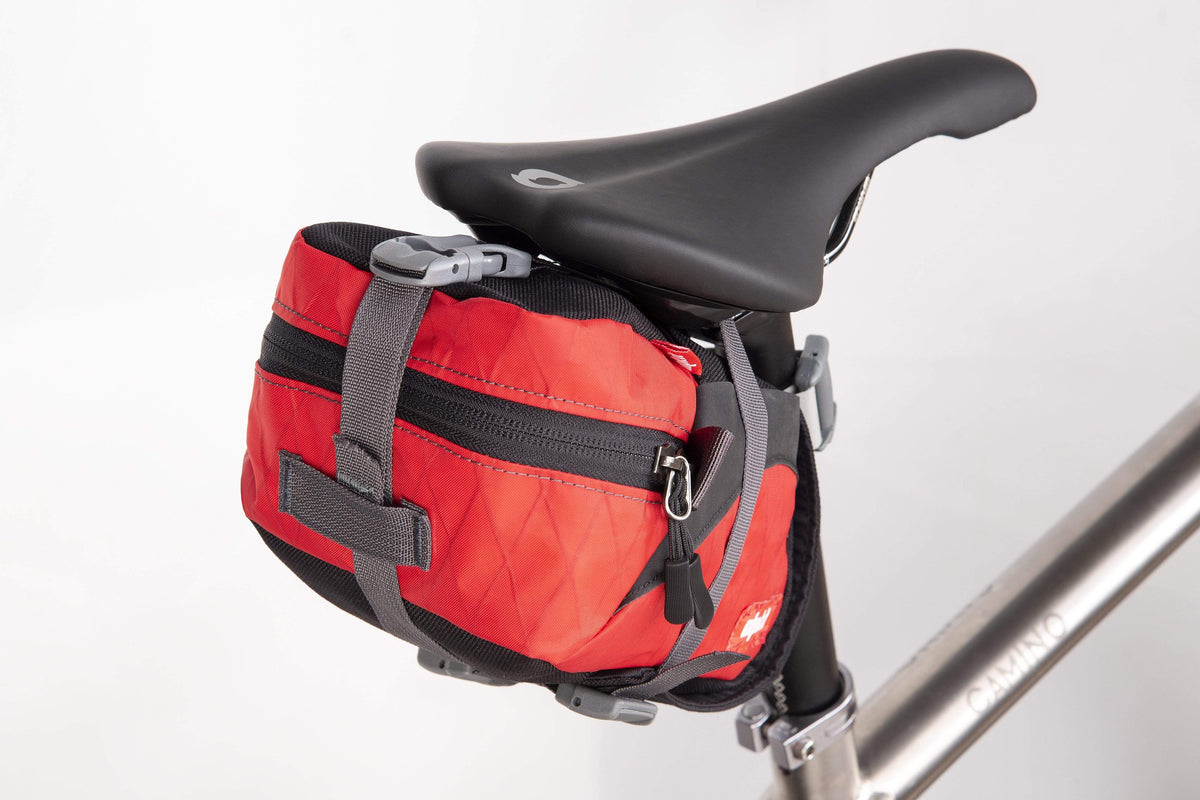 Alpkit enduro seatpack in chilli rear - closed