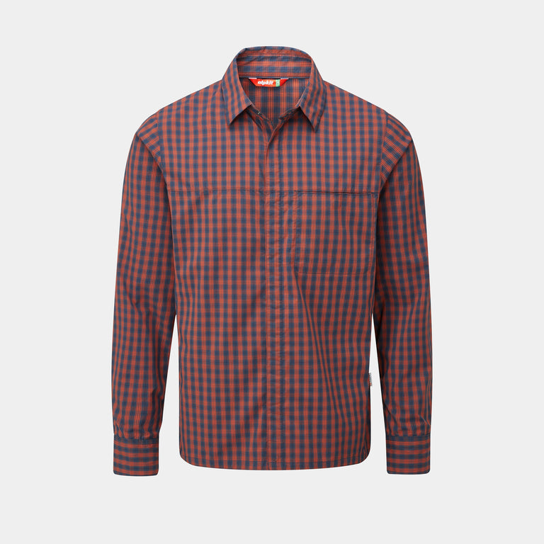 alpkit mens kana shirt for gravel riding in brick red