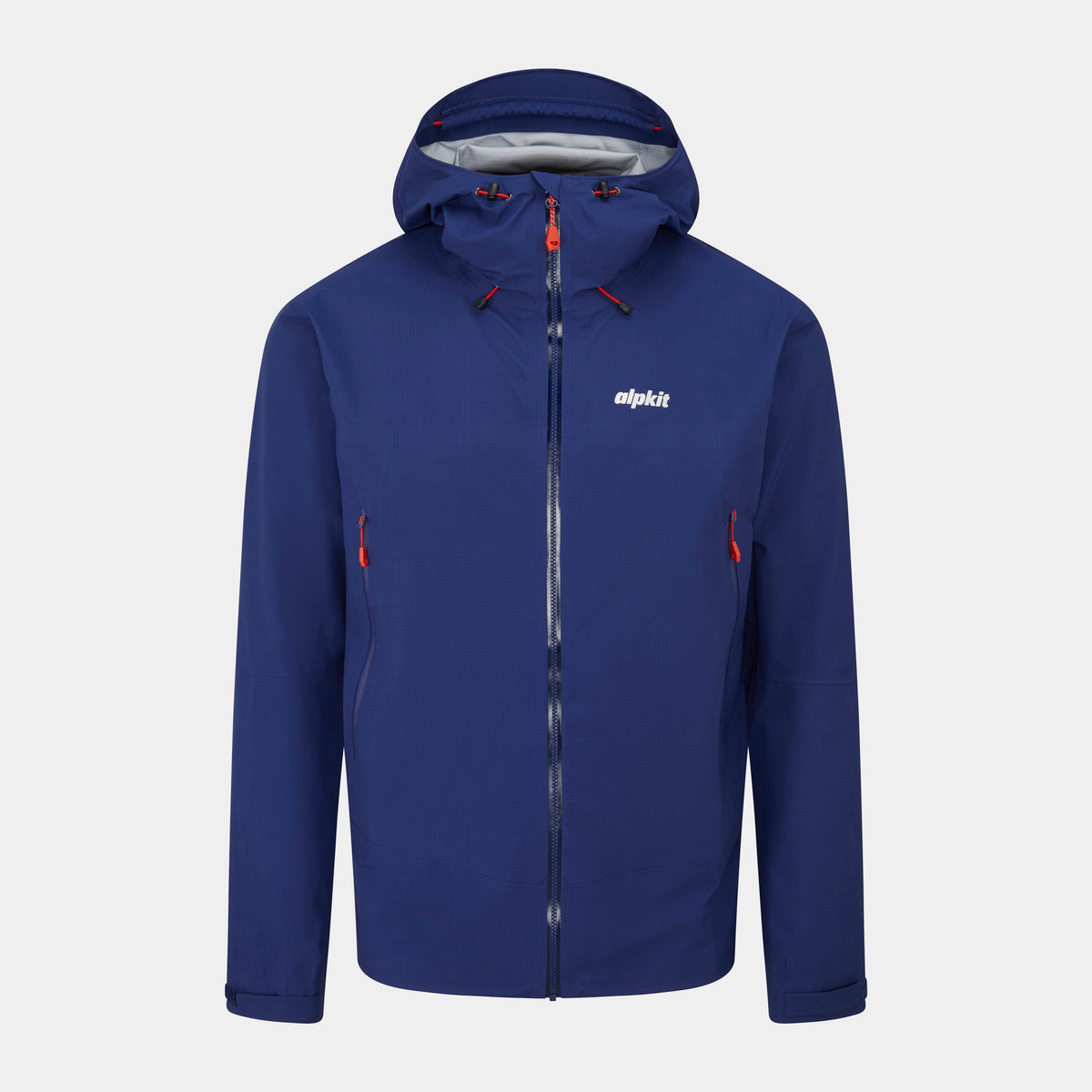 alpkit mens balance waterproof jacket in nemo blue - closed
