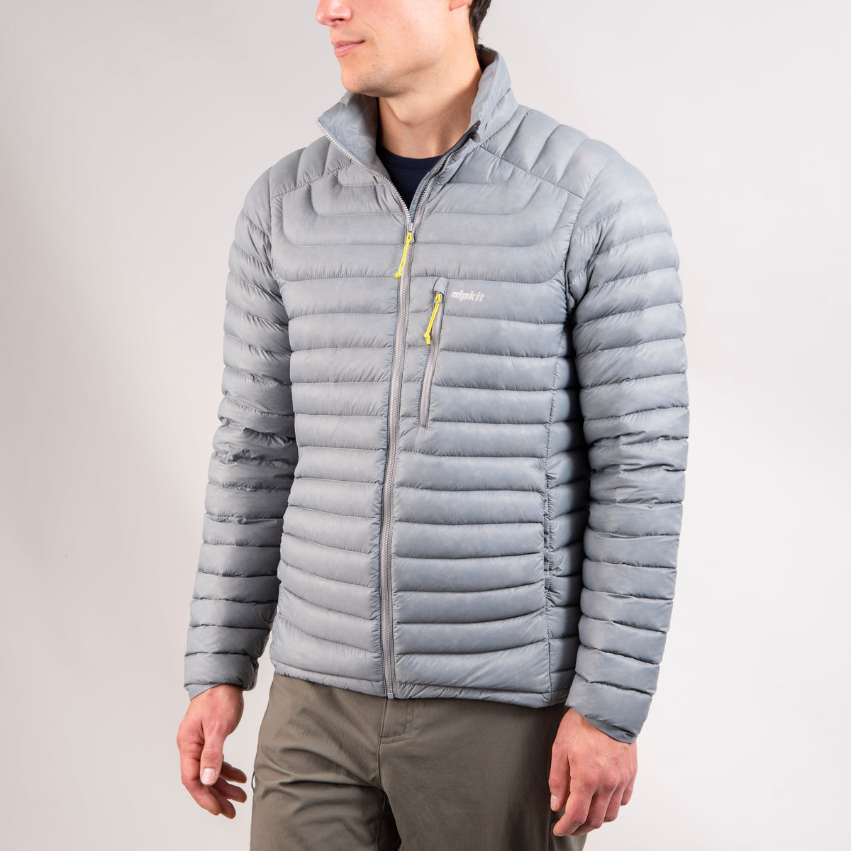 alpkit halogen mens ultralight down jacket in mercury front - detail|sl