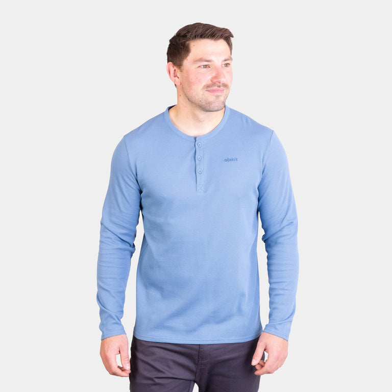 Alpkit mens rivo henley top in jasper blue