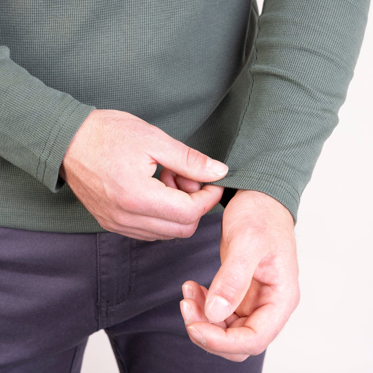 Alpkit mens rivo henley top in alder green cuff