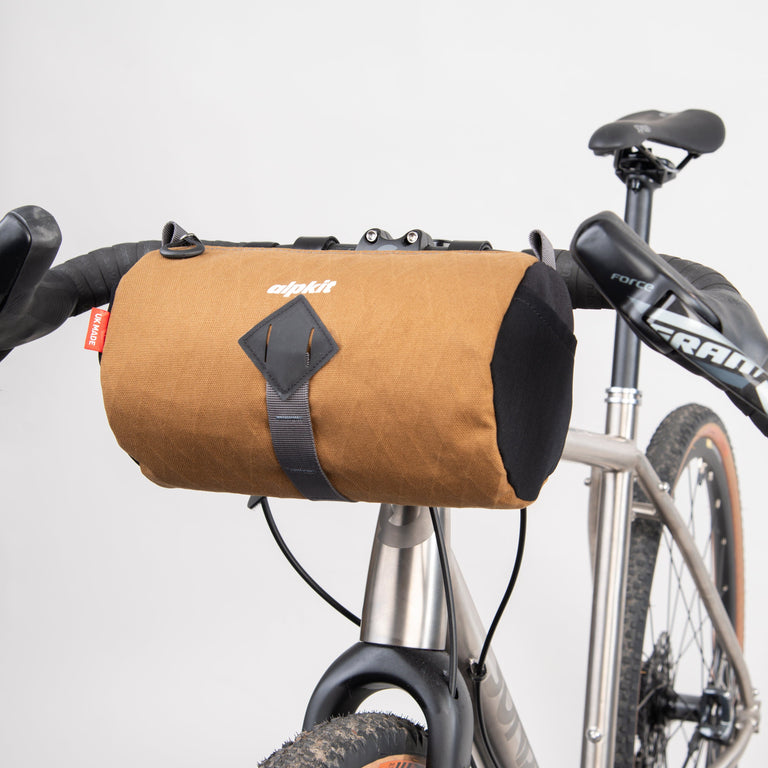 alpkit toploader zipped handlebar bag in mountain brown front