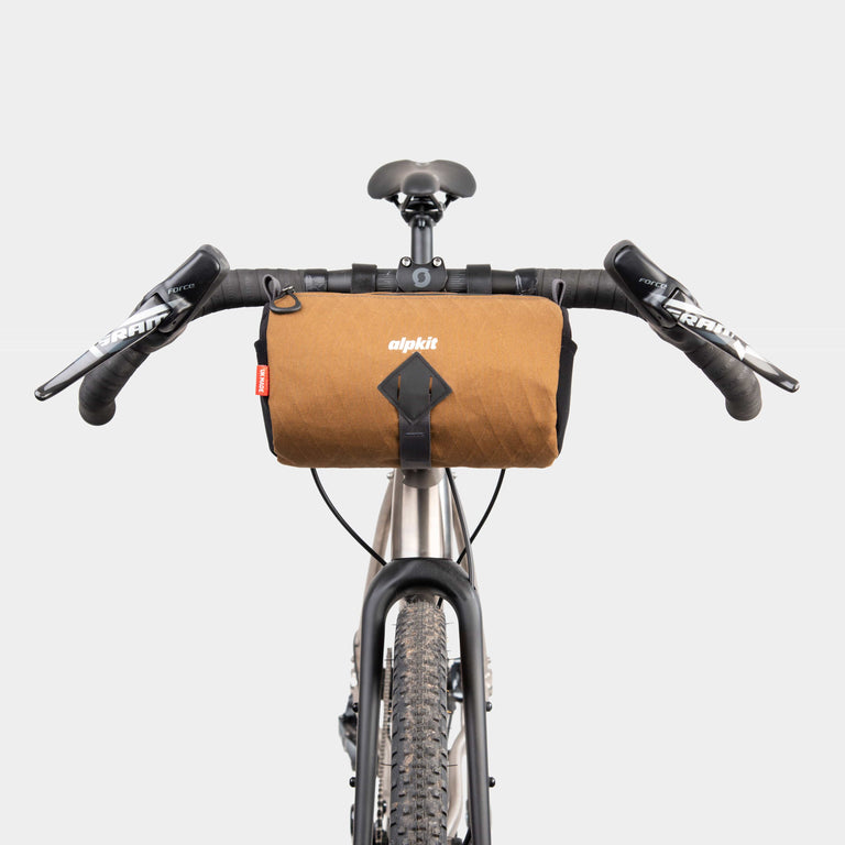 alpkit toploader zipped handlebar bag in mountain brown