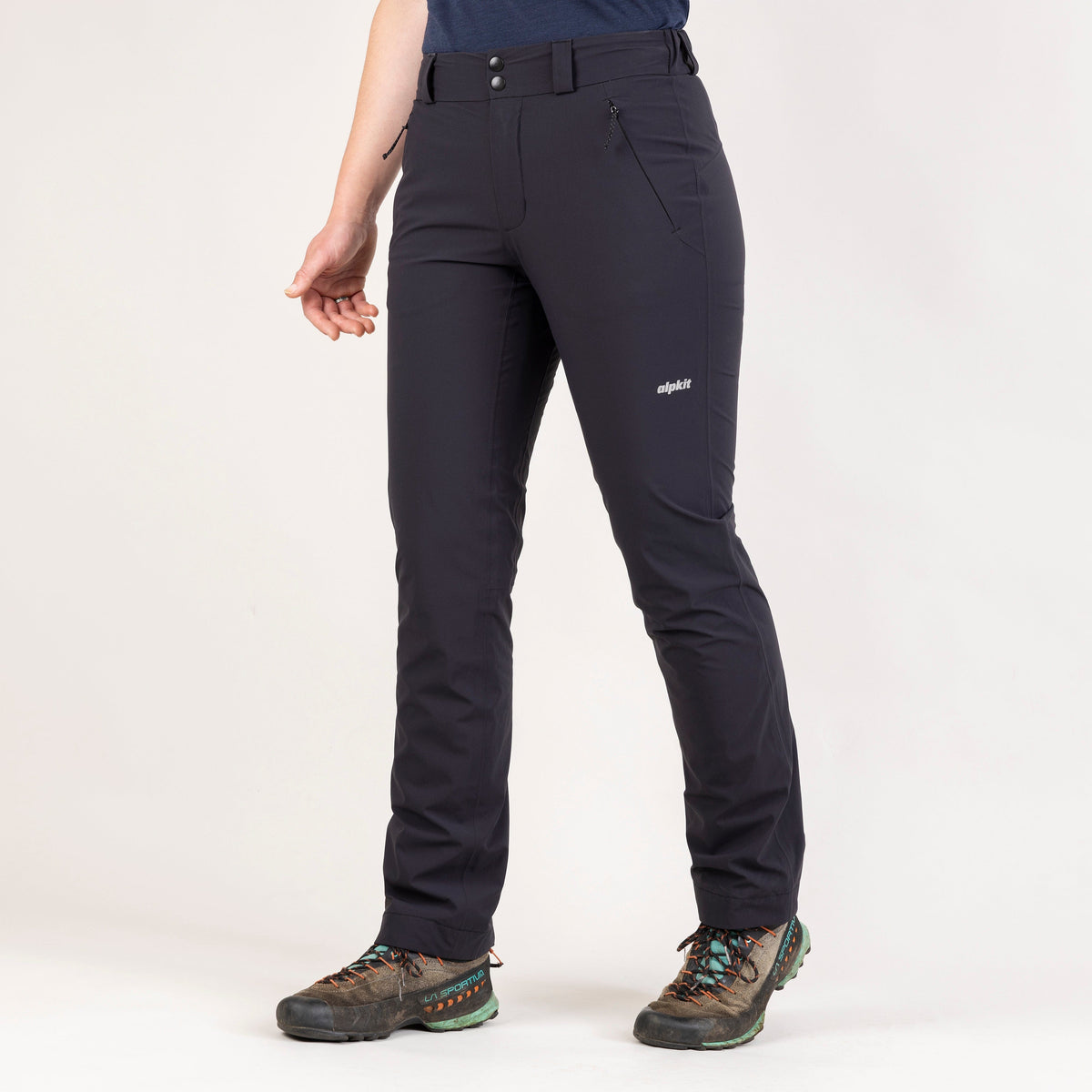 alpkit womens equinox waterproof trousers in black front|rg