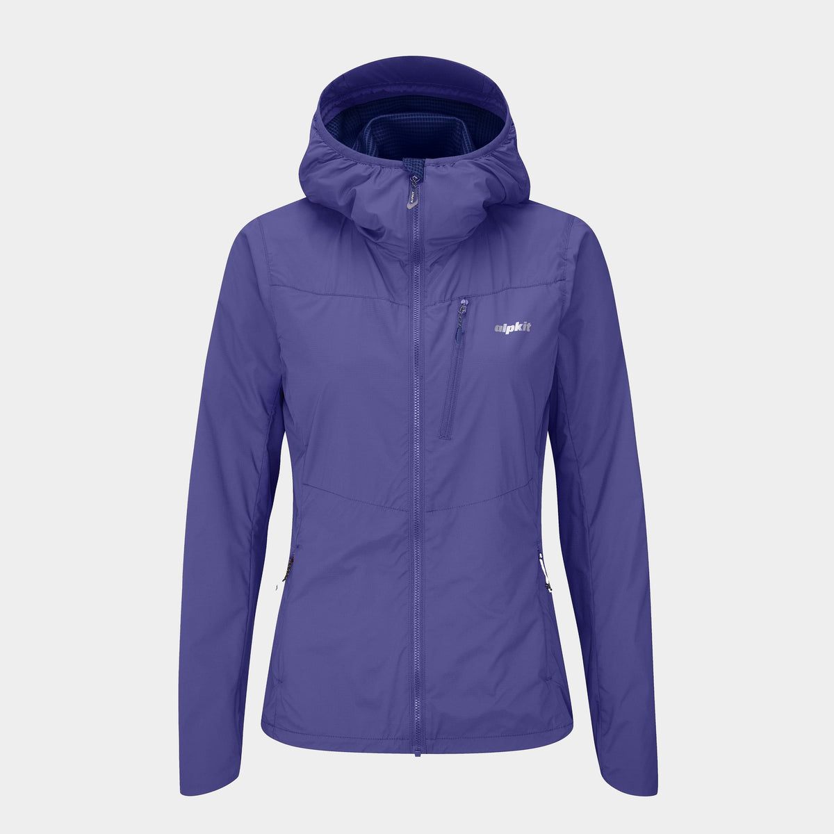 Alpkit women's Morphosis windproof jacket in Nightshade purple - closed