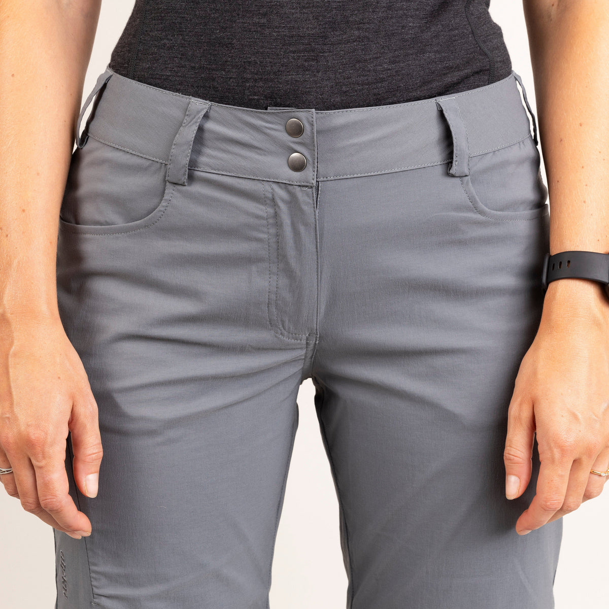 alpkit womens tele zip in steel grey front waistband