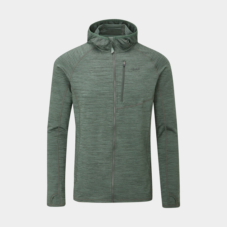 Alpkit Griffon men's hooded fleece in Kelp dark green - closed