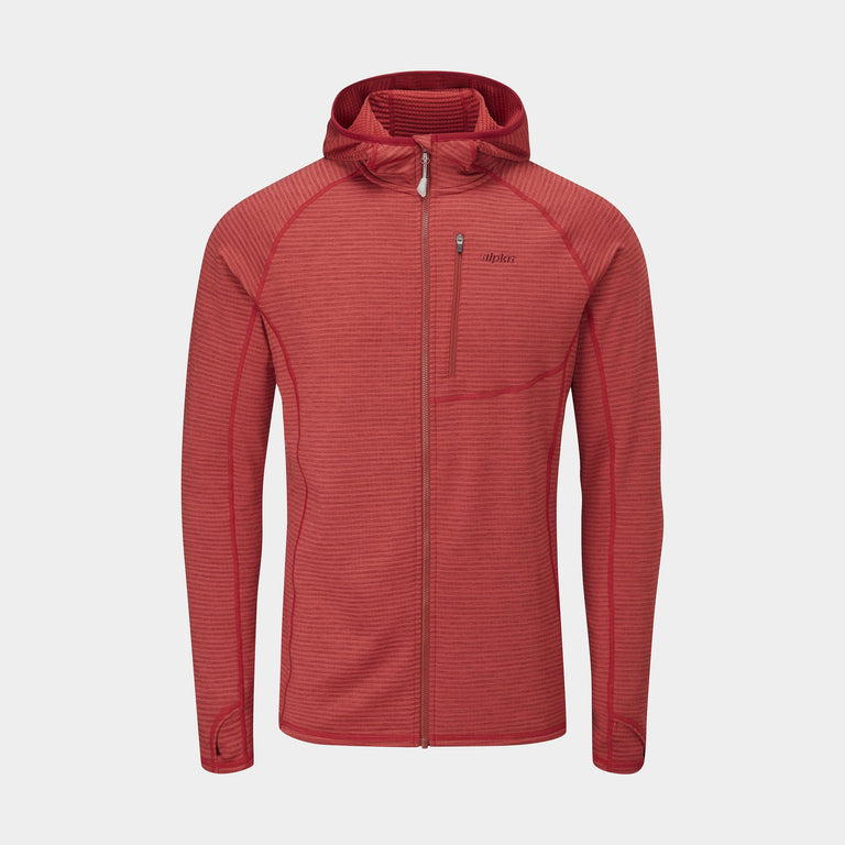 Alpkit Griffon men's hooded fleece in Brick red - closed
