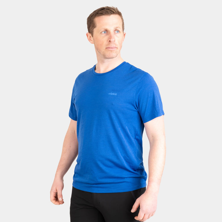 alpkit mens aztec short sleeve base layer in Monday blue - closed