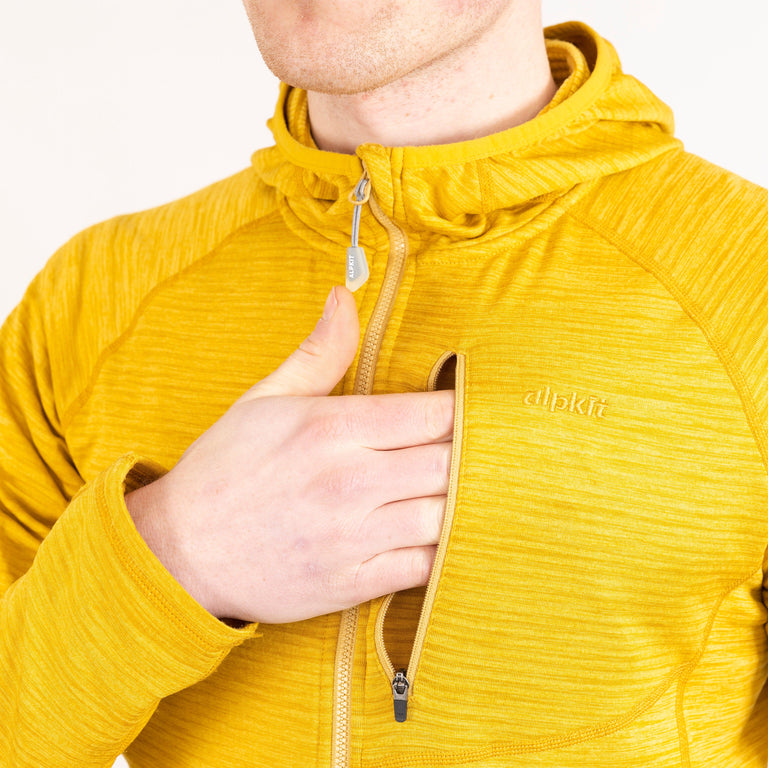 Alpkit Griffon men's hooded fleece in reef blue collar|sl