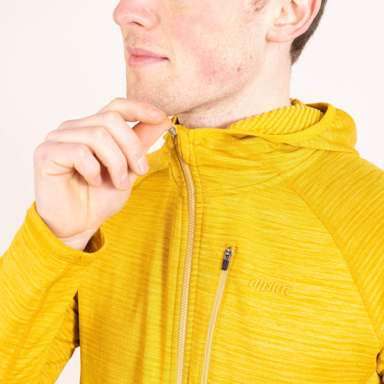 Alpkit Griffon men's hooded fleece in reef blue chest pocket|sl