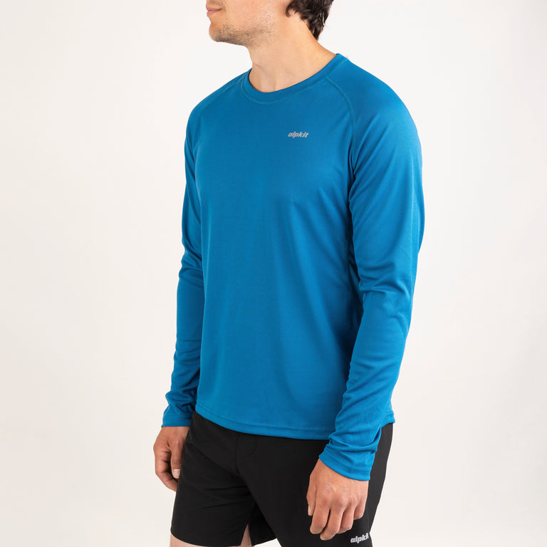 alpkit mens koulin trail tee long sleeve base layer in reef blue front