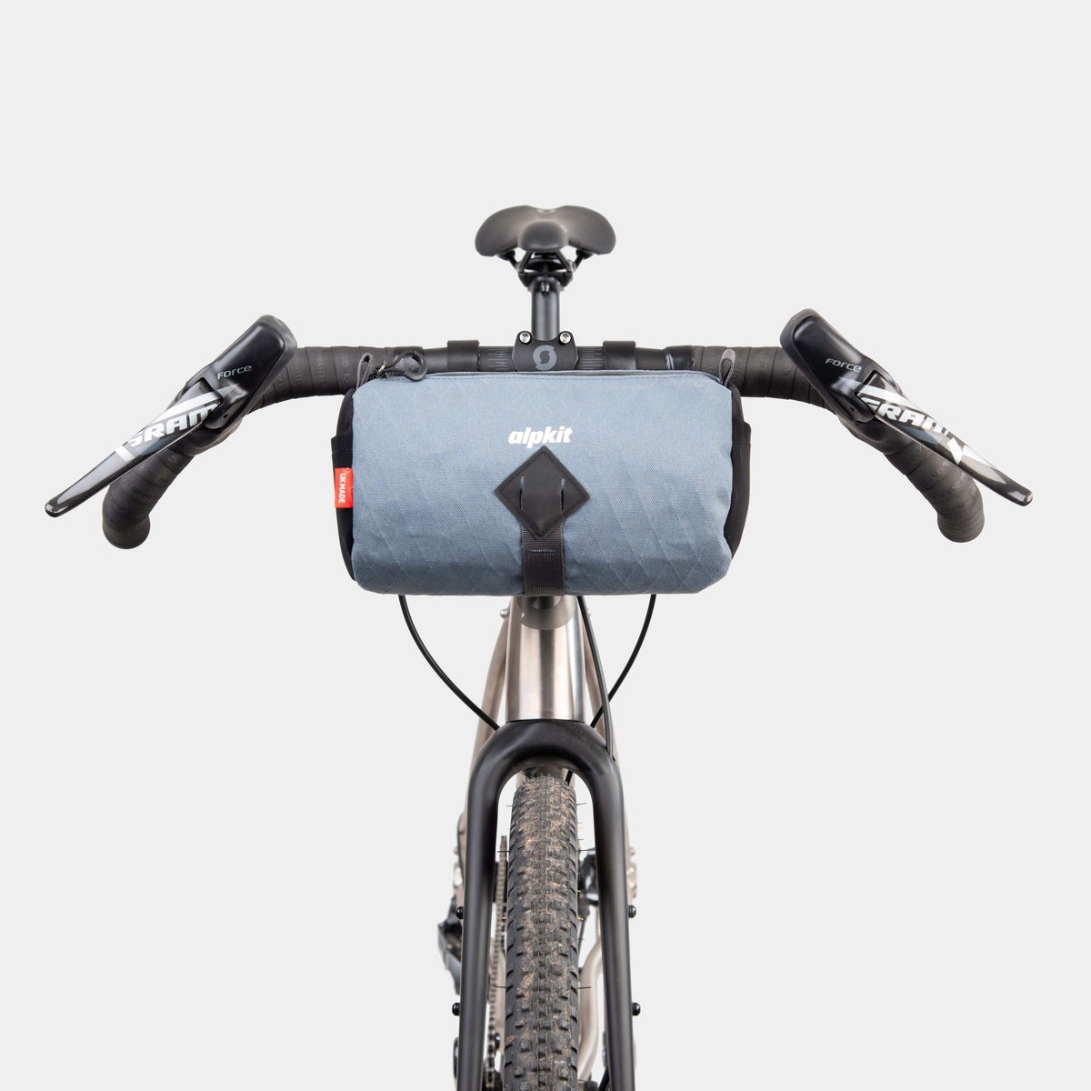 alpkit toploader zipped handlebar bag in storm grey