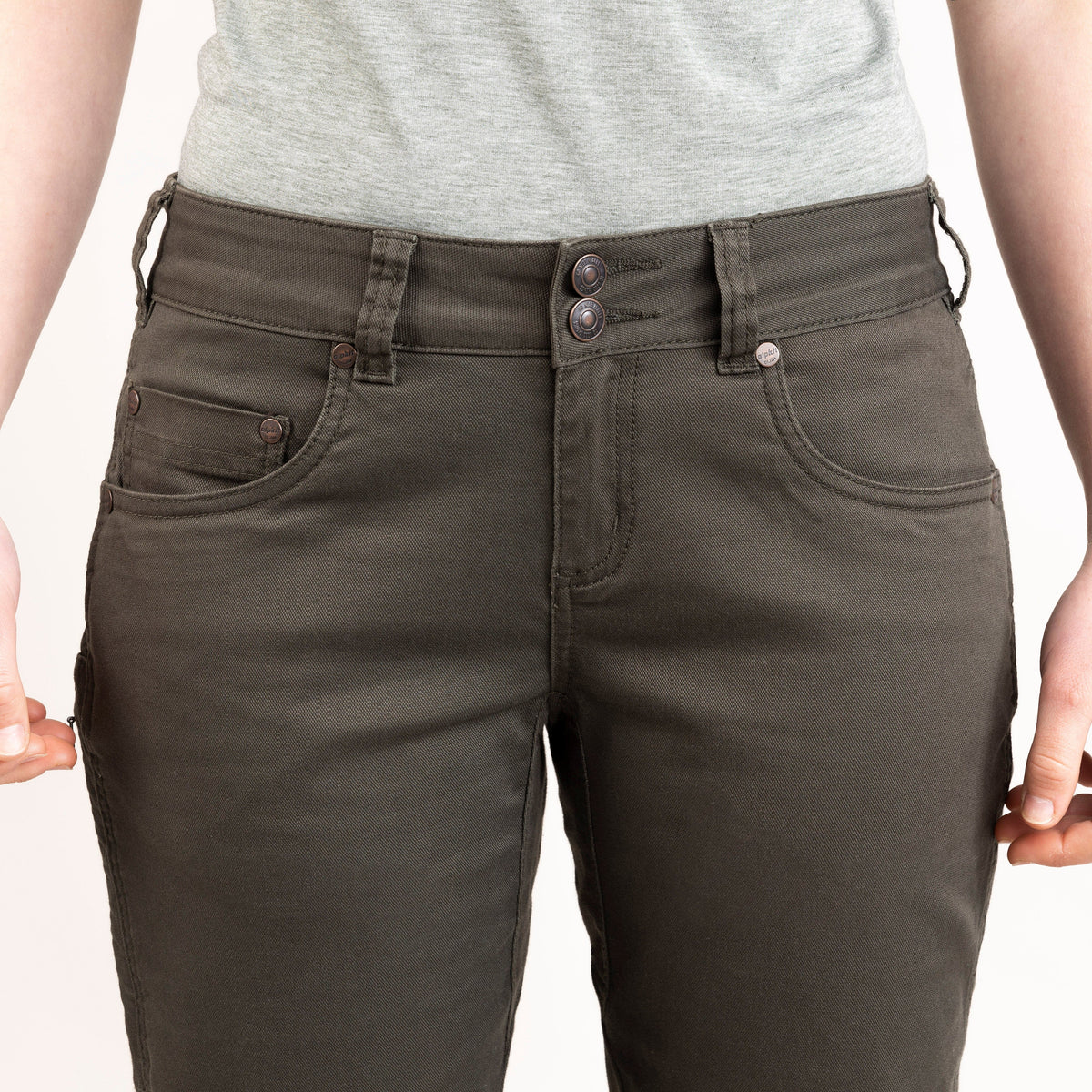 alpkit womens kraft trousers in kelp green front waistband