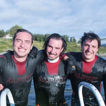 Winter outdoor swimmer dressed in dry robe