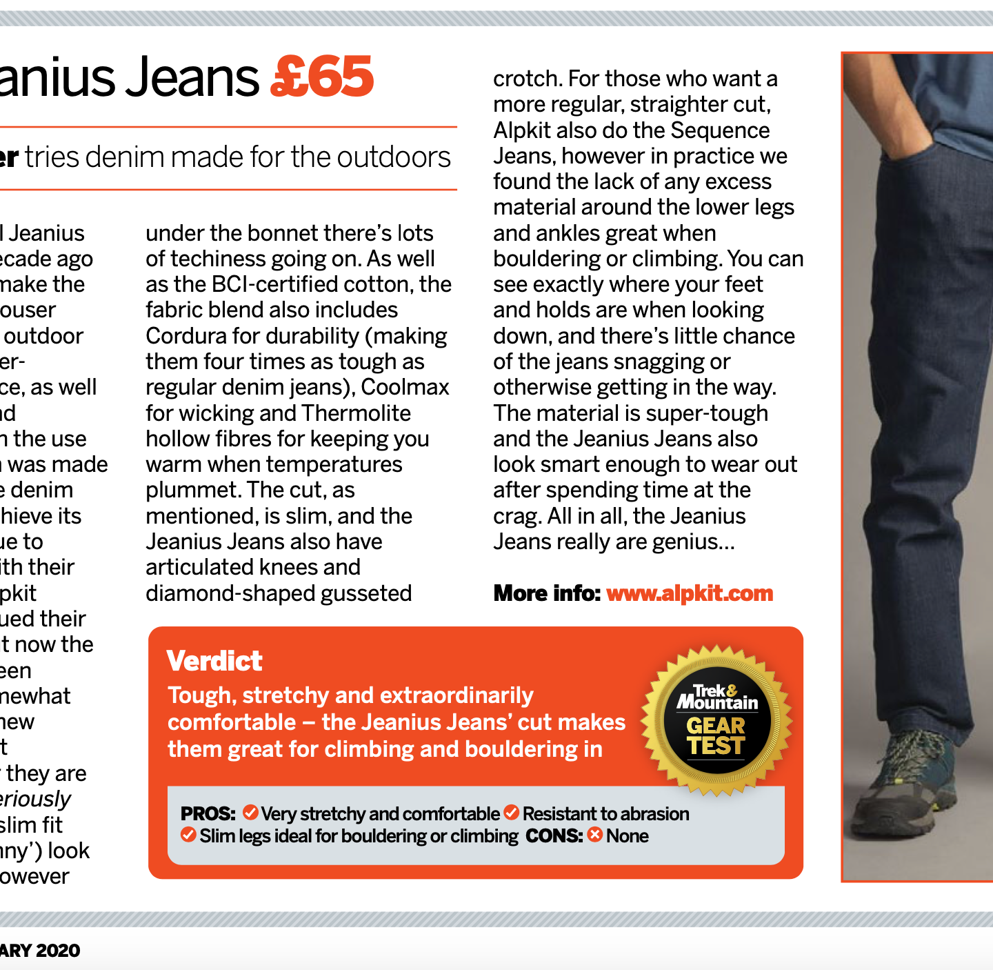 Trek and Mountain magazine Review Jeanius Jeans