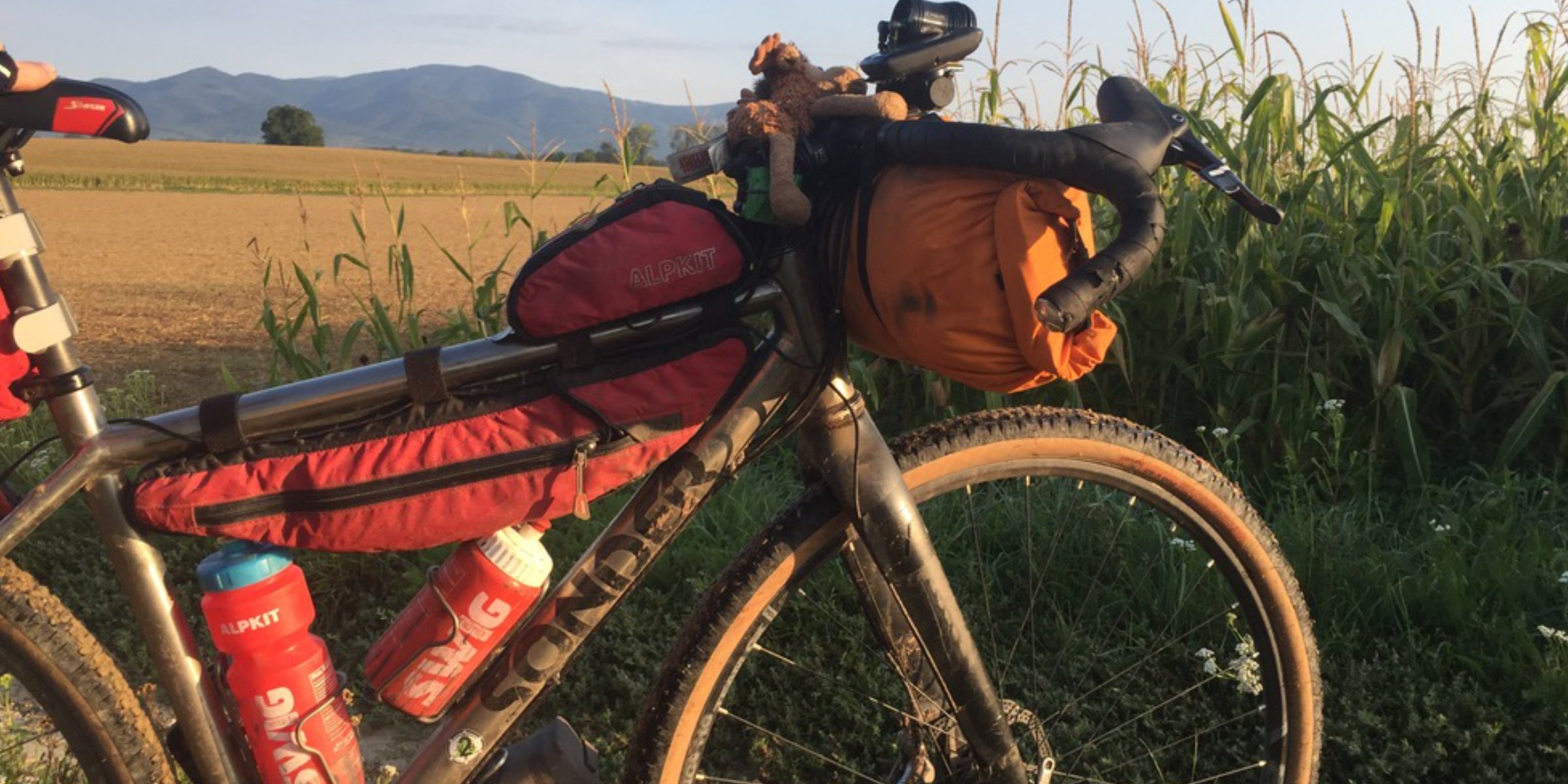 Waterproof dry bag used as a handlebar bag