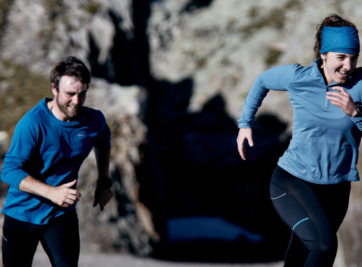 Runners wearing base layers for trail running