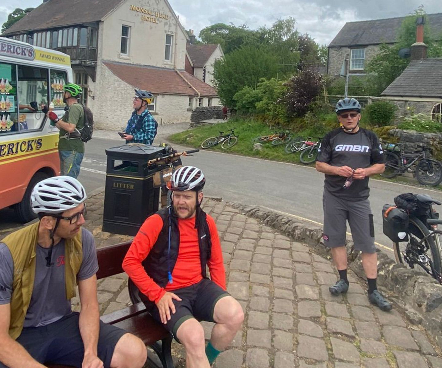 Bikepackers enjoying ice cream on the Monsal Trail