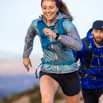 Trail running in tech tees and trail running rucksacks