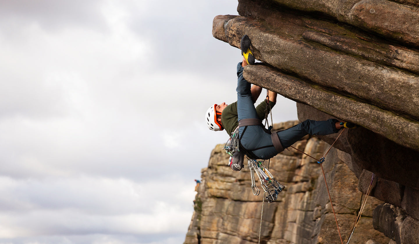 Climbing Flying Butress on Stanage in the Peak District