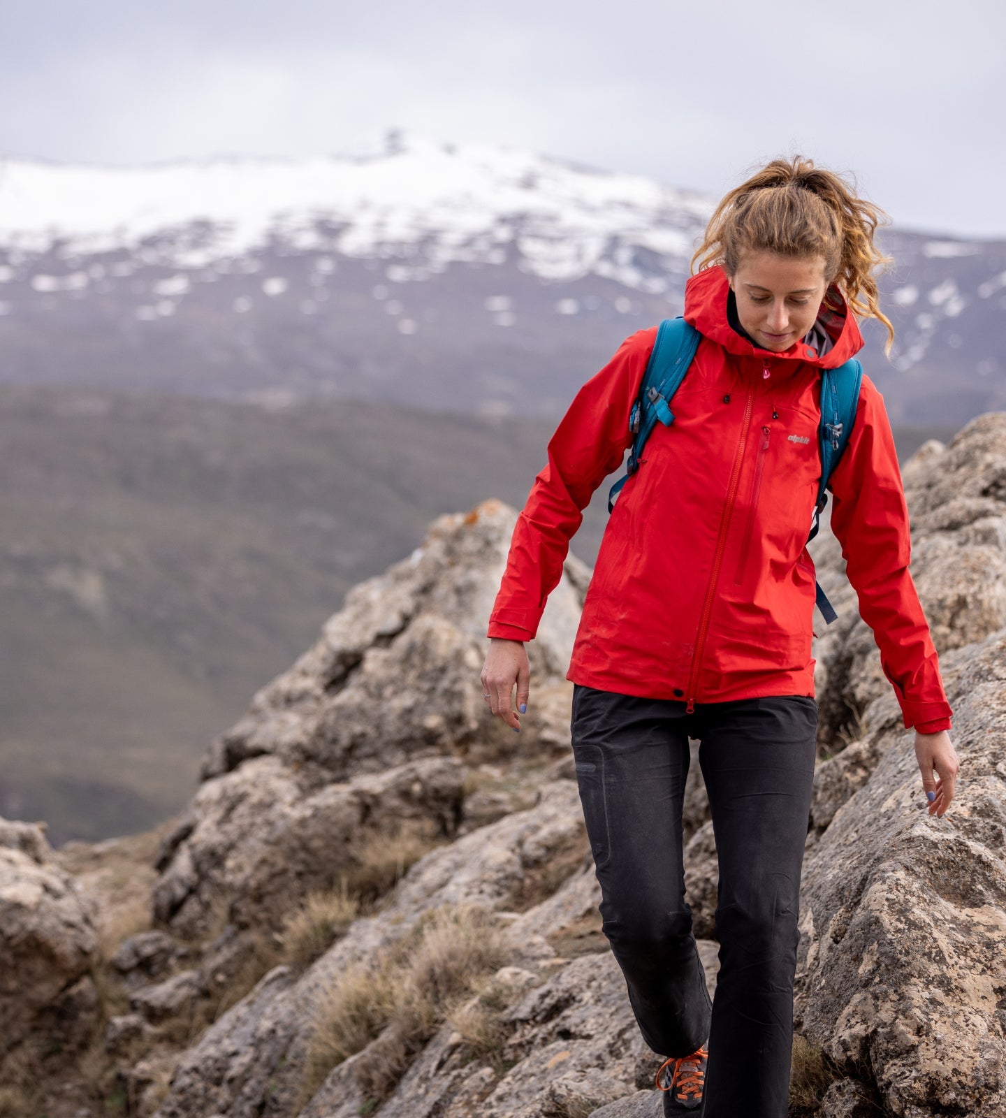 Enjoying a winter hike on a mountain