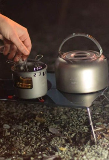 camping equipment on a camping table