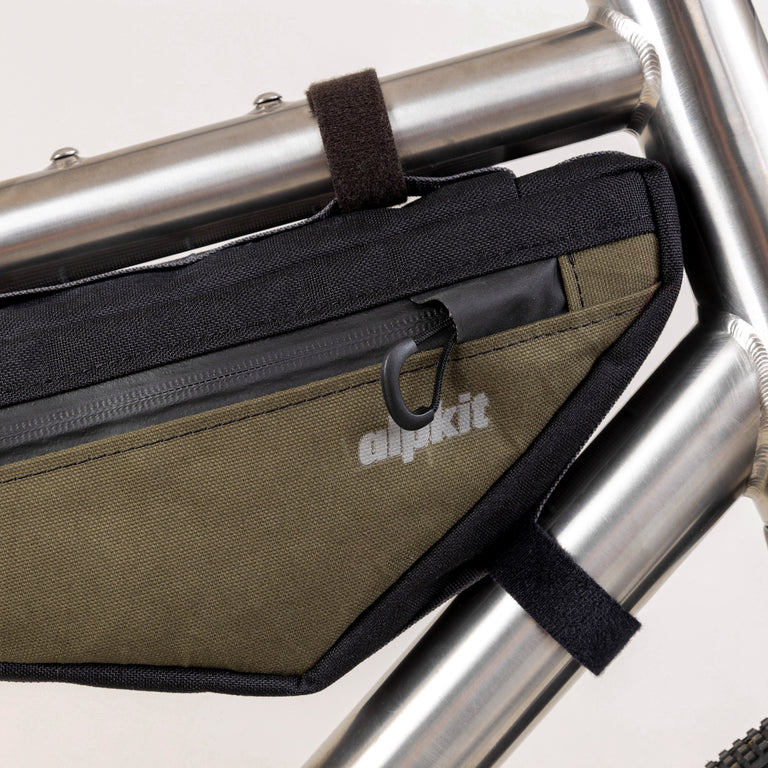 alpkit billie framebag in olive green logo - closed