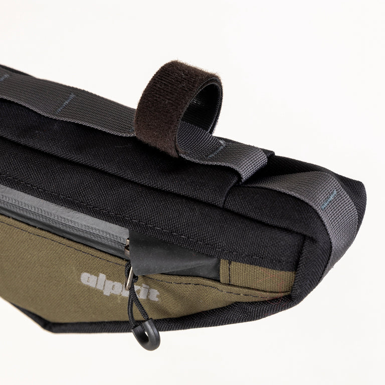 alpkit billie framebag in olive green straps - closed