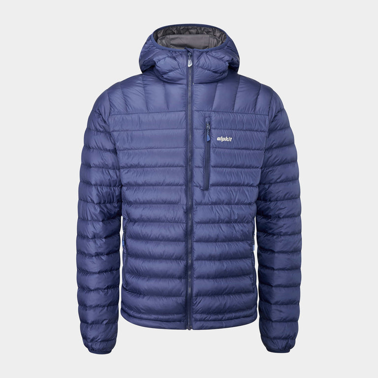 alpkit mens filoment hoody down jacket in nemo blue - closed