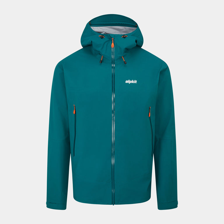 alpkit mens balance waterproof jacket in mallard green - closed