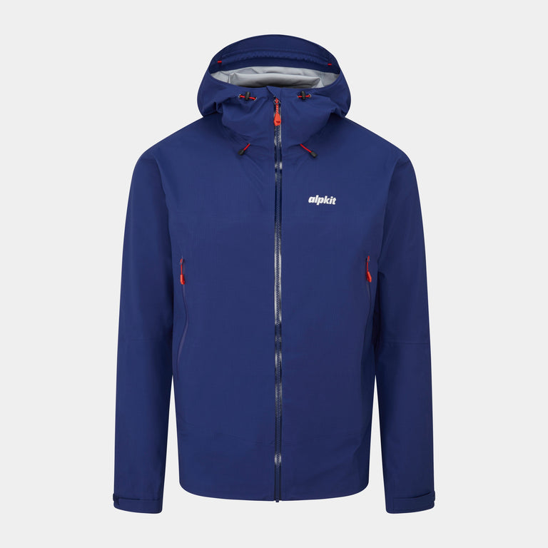 alpkit mens balance waterproof jacket in nemo blue - closed