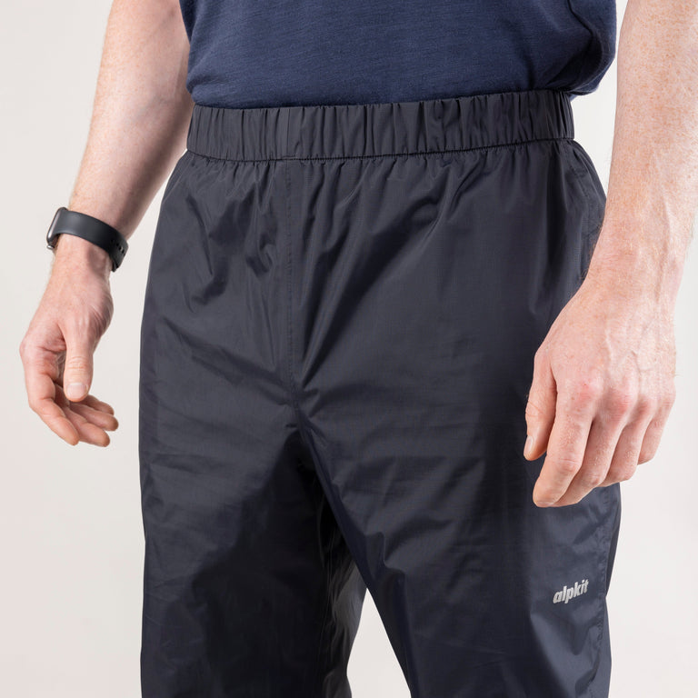 alpkit mens cloudburst waterproof overtrouser in black waistband