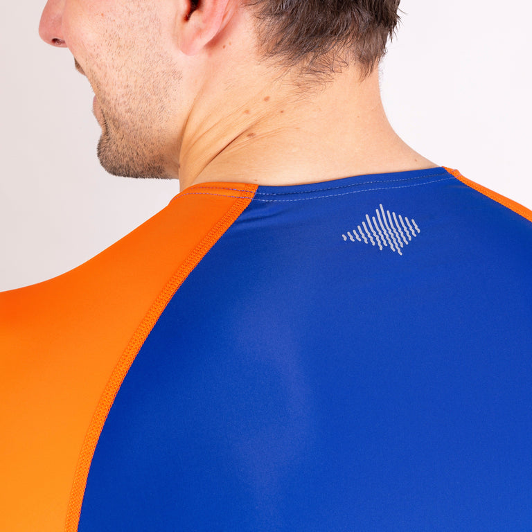 alpkit mens hurley in kingfisher blue and orange back logo