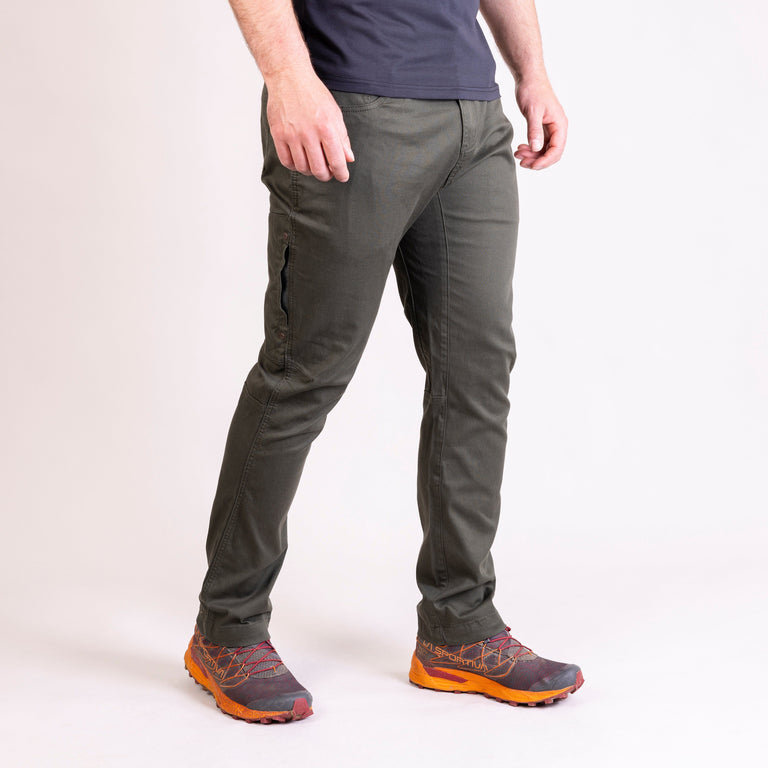 alpkit mens Kraft trousers in kelp green front