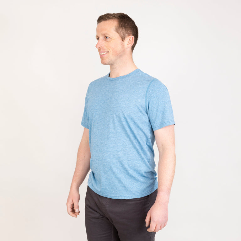 alpkit mens picu tee in easy blue front - closed