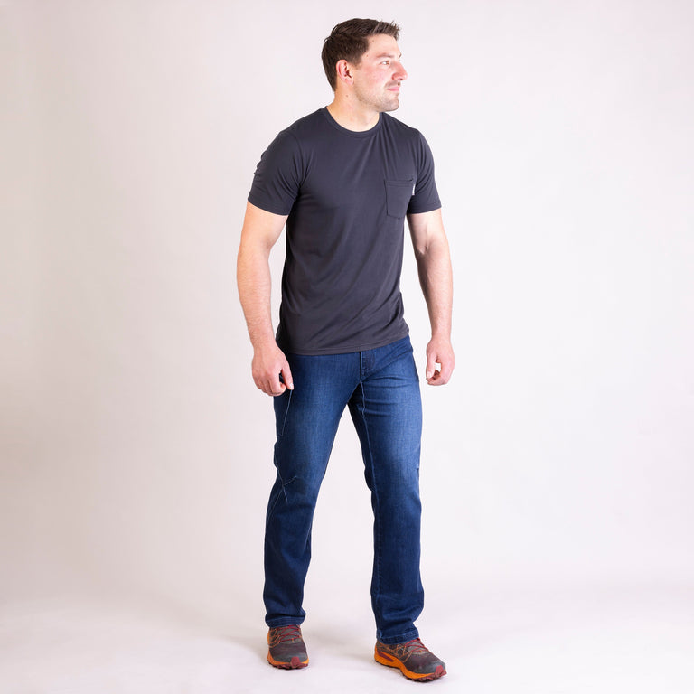 alpkit mens sequence jeans in darkwash outfit |aj