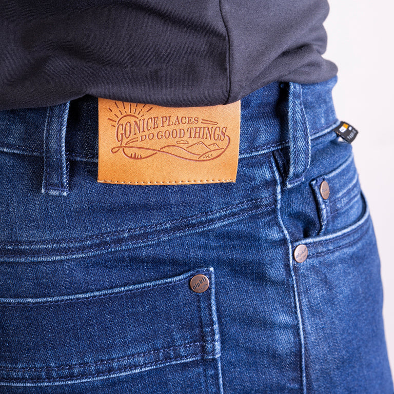 alpkit mens sequence jeans in darkwash patch