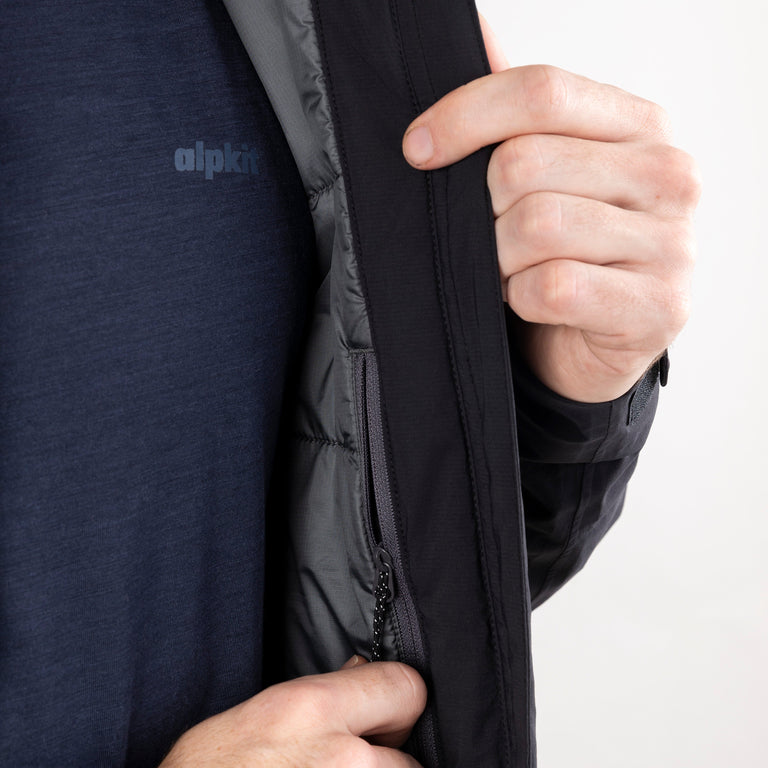 alpkit mens solace insulated jacket in black inside pocket