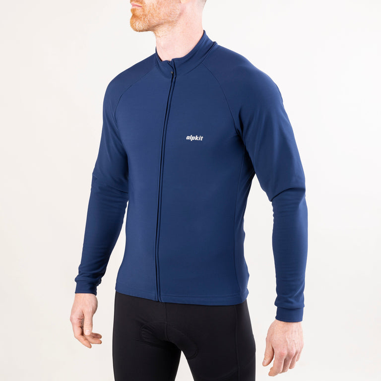 alpkit Valli mens long sleeve cycling jersey in navy blue front