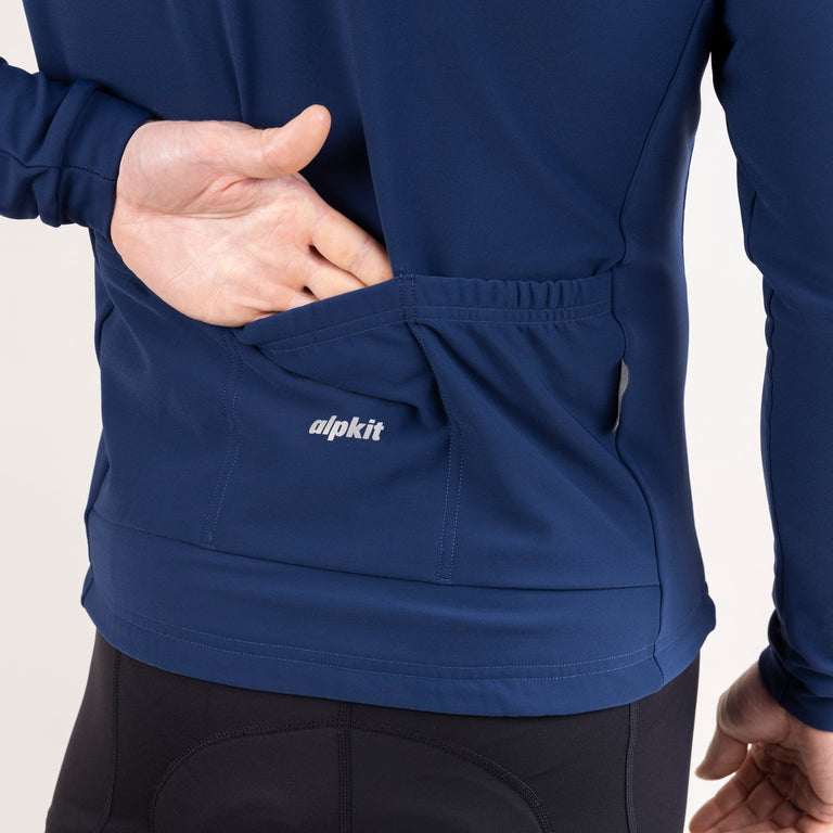 alpkit Valli mens long sleeve cycling jersey in navy blue rear pocket