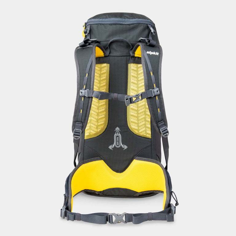 alpkit ledge 35L back pack in dark grey back - closed