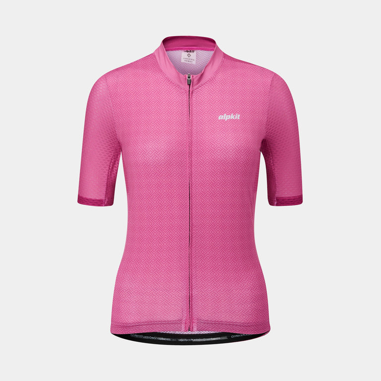 alpkit Paradiso womens short sleeve cycling jersey in blush front - closed