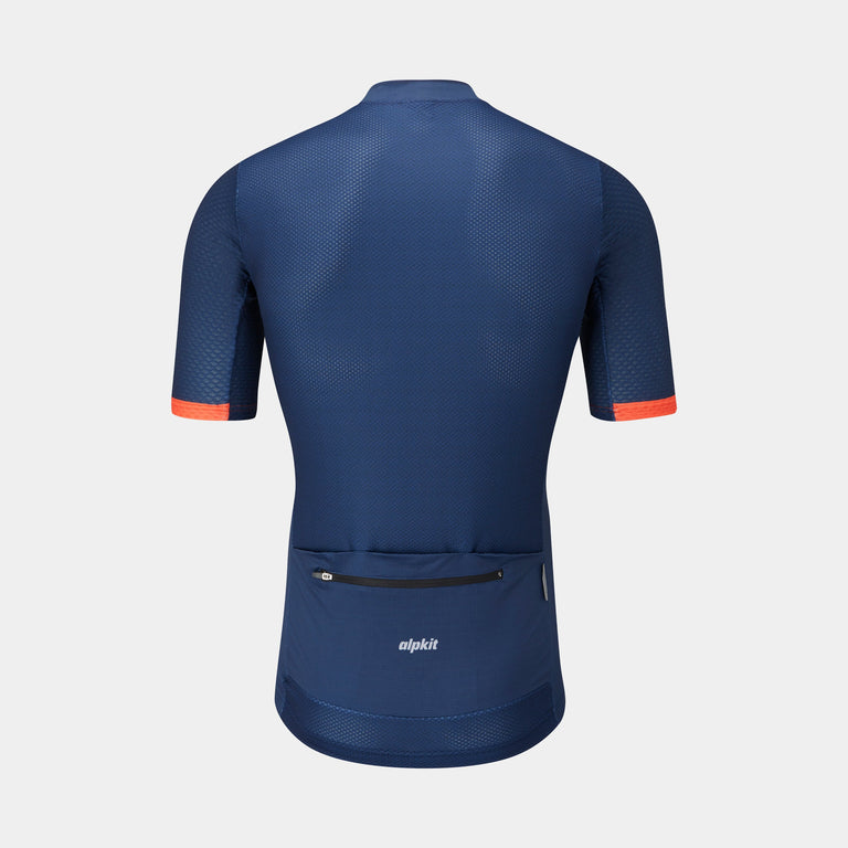 alpkit Paradiso mens short sleeve cycling jersey in navy blue back - closed