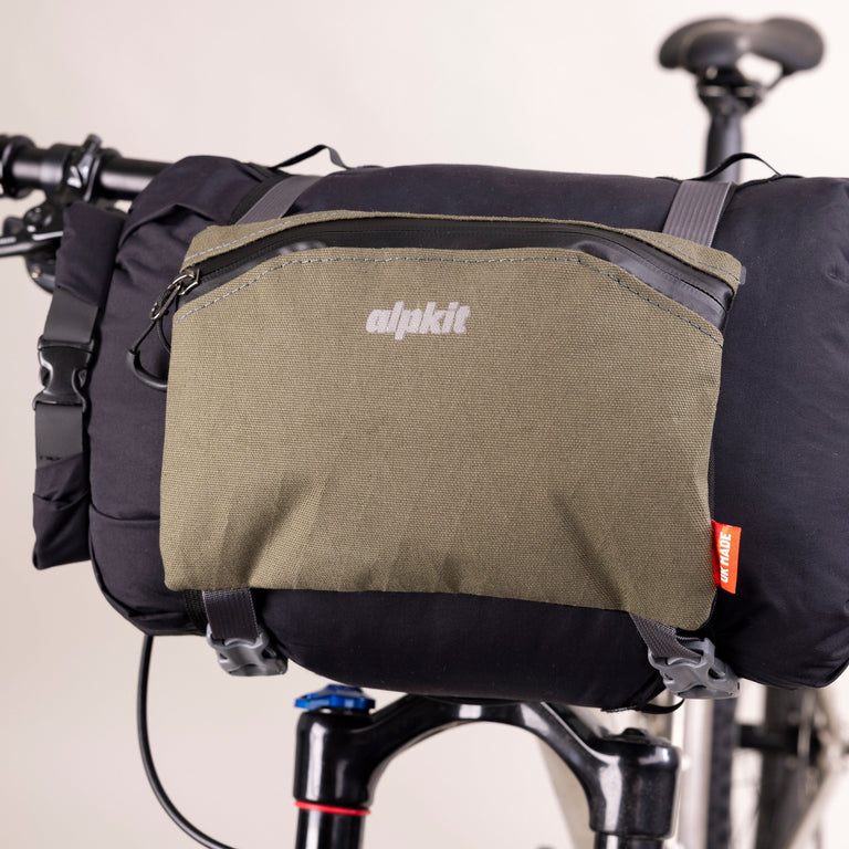 alpkit roo wallet bike packing bag in olive green detail