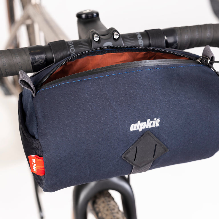 alpkit toploader bar bag in navy open