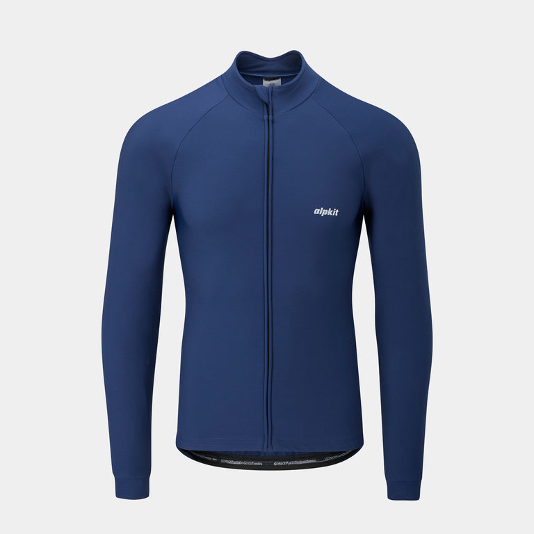 alpkit Valli mens long sleeve cycling jersey in navy blue front - closed 