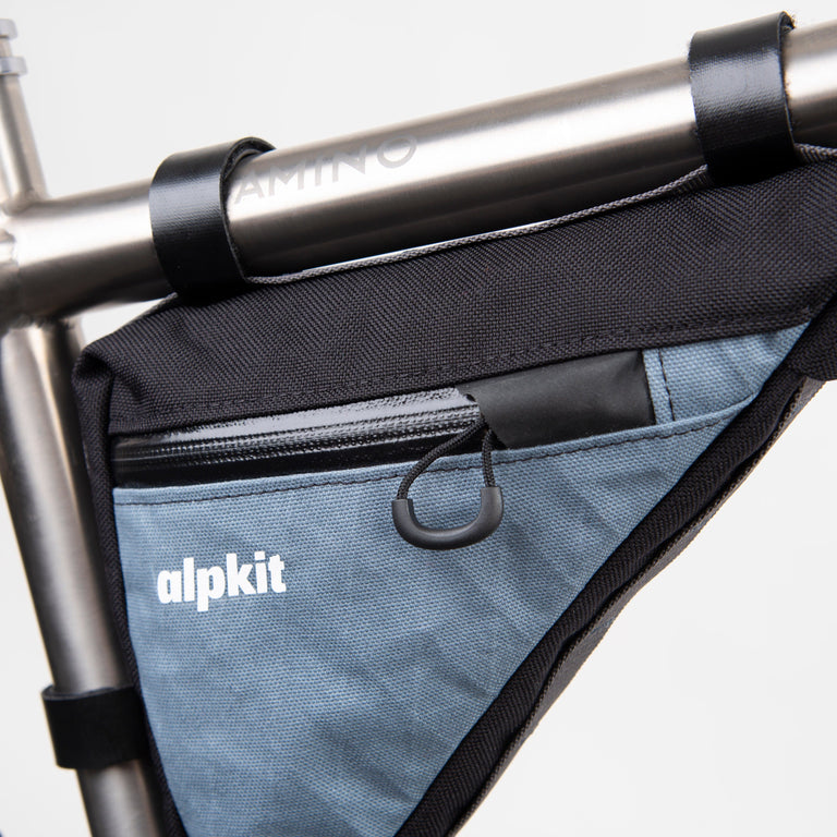 alpkit wombat rear framebag in storm grey zip - closed