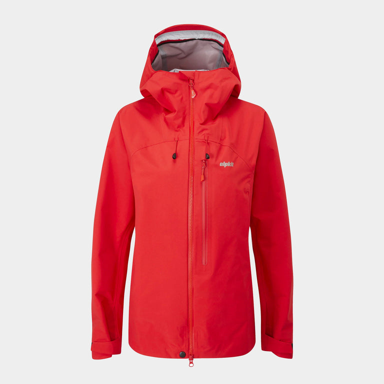 Alpkit women's Definition mountaineering waterproof jacket in Chilli red - closed